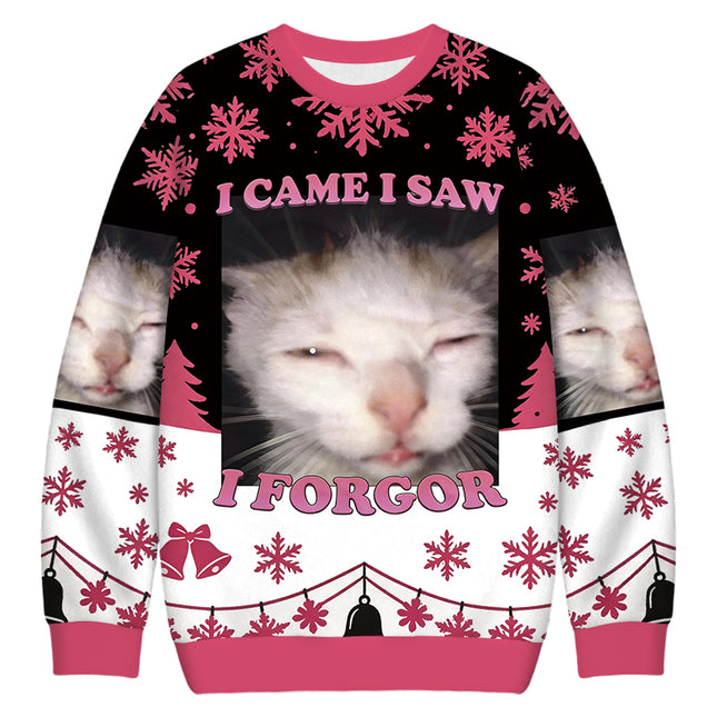 Uglysweatershops I Forgor Funny Cat Meme Christmas Ugly Sweatshirt