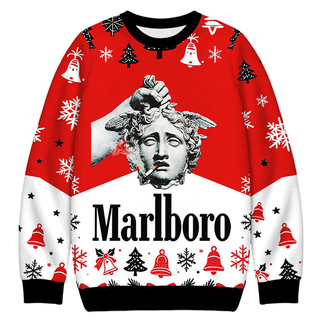Uglysweatershops Holding Head of Medusa Smoking Christmas Ugly Sweatshirt