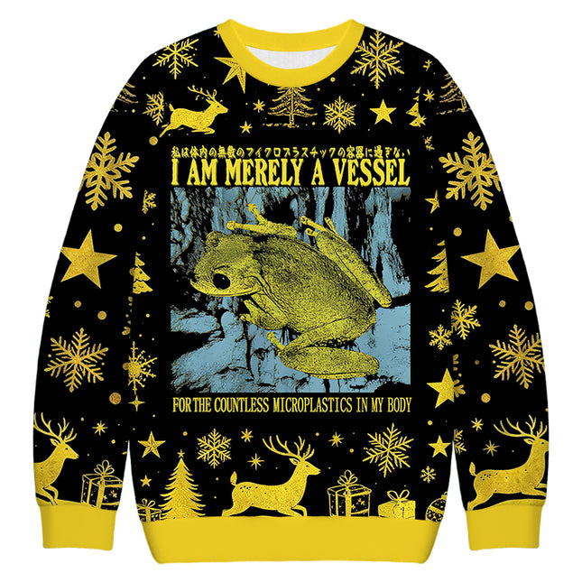 Uglysweatershops Funny Vintage Japanese Frog Christmas Ugly Sweatshirt