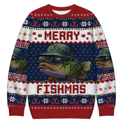 Uglysweatershops Merry Fishmas Christmas Ugly Sweatshirt
