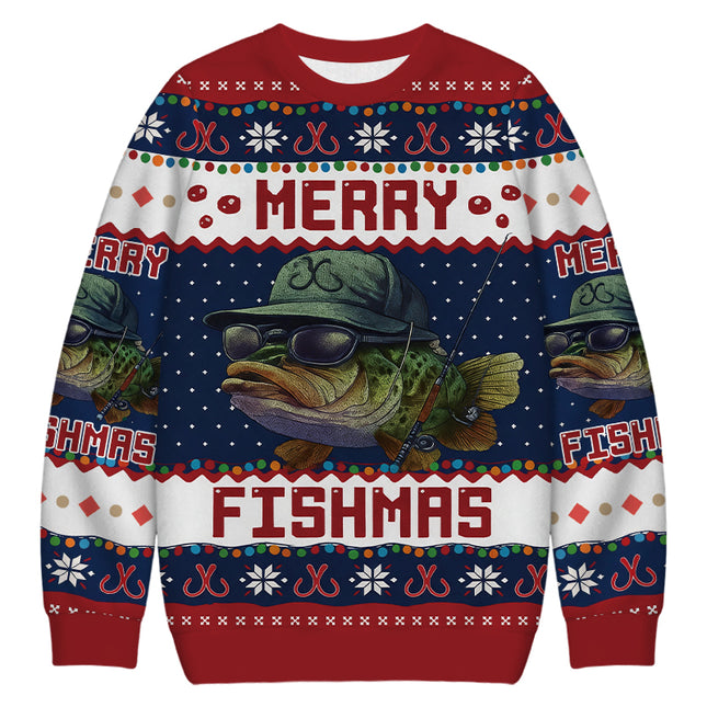 Uglysweatershops Merry Fishmas Christmas Ugly Sweatshirt