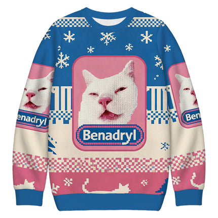 Uglysweatershops Drowsy Meme Cat Christmas Ugly Sweatshirt