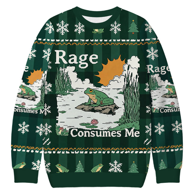 Uglysweatershops Rage Consumes Me Frog Christmas Ugly Sweatshirt