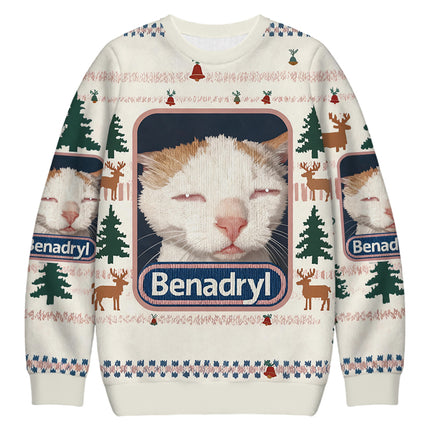 Uglysweatershops Drowsy Cat Meme Funny Christmas Ugly Sweatshirt