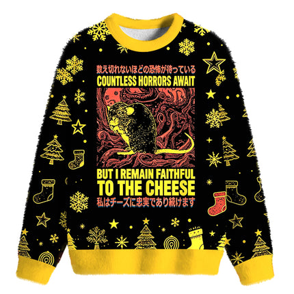Uglysweatershops Countless Horrors Await But Remain Faithful to the Cheese Fuzzy Christmas Ugly Sweatshirt
