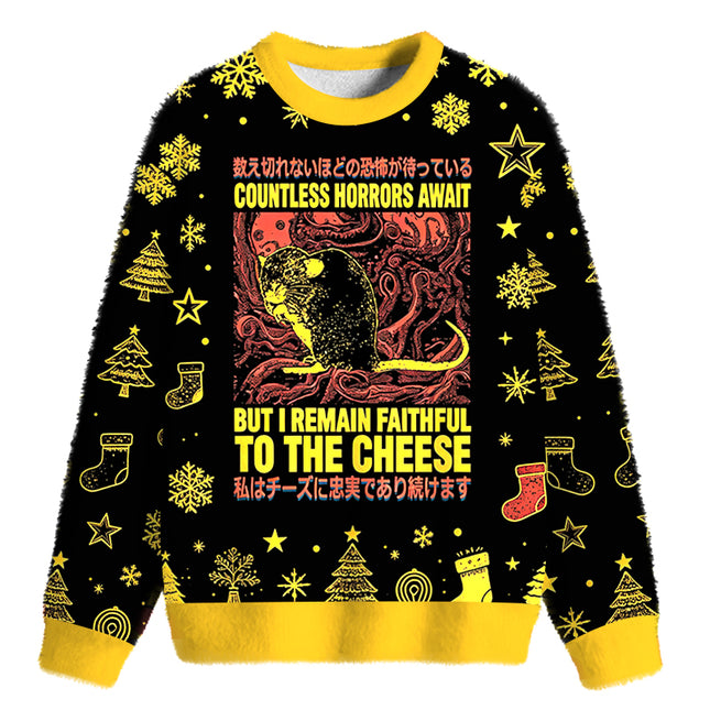 Uglysweatershops Countless Horrors Await But Remain Faithful to the Cheese Fuzzy Christmas Ugly Sweatshirt