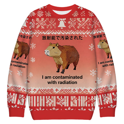 Uglysweatershops Capybara Contaminated By Radiation Christmas Ugly Sweatshirt