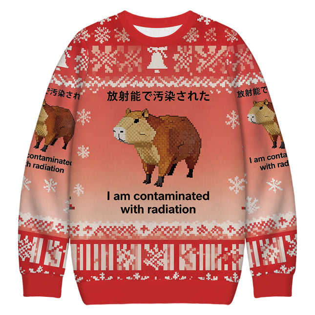 Uglysweatershops Capybara Contaminated By Radiation Christmas Ugly Sweatshirt