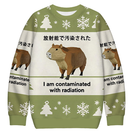 Uglysweatershops Green Capybara Contaminated By Radiation Christmas Ugly Sweatshirt