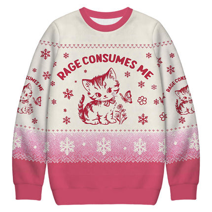 Uglysweatershops Rage Consumes Me Pink Cat Christmas Ugly Sweatshirt