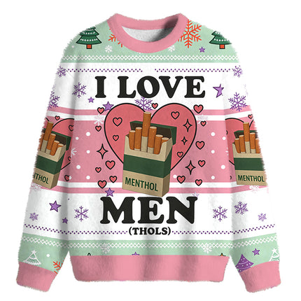 Uglysweatershops I Love Men Fuzzy Christmas Ugly Sweatshirt