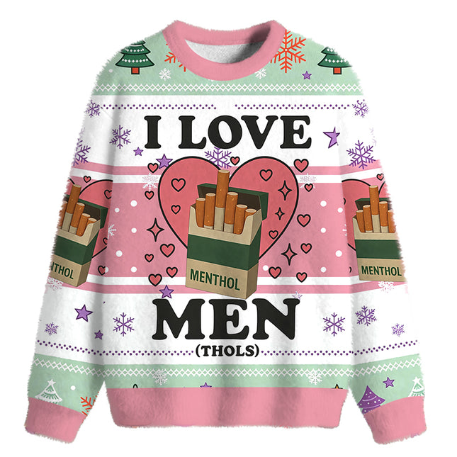 Uglysweatershops I Love Men Fuzzy Christmas Ugly Sweatshirt