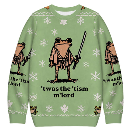 Uglysweatershops Focused Samurai Frog Christmas Ugly Sweatshirt