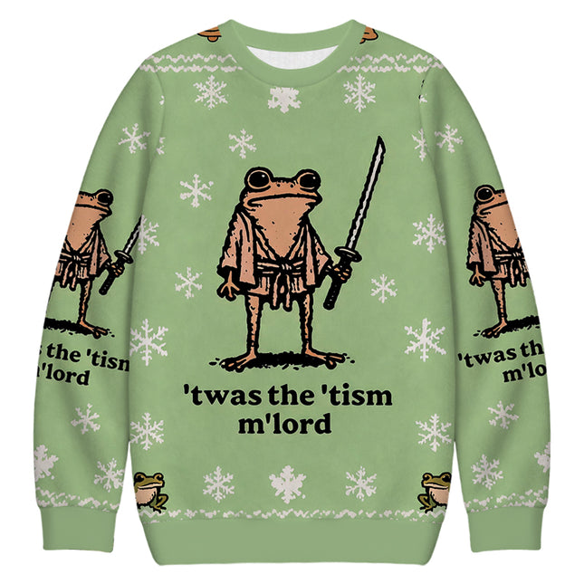 Uglysweatershops Focused Samurai Frog Christmas Ugly Sweatshirt