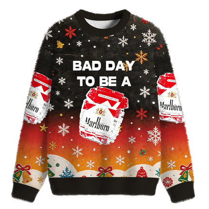 Uglysweatershops Bad Day to be Cigarette Pack Fuzzy Christmas Ugly Sweatshirt