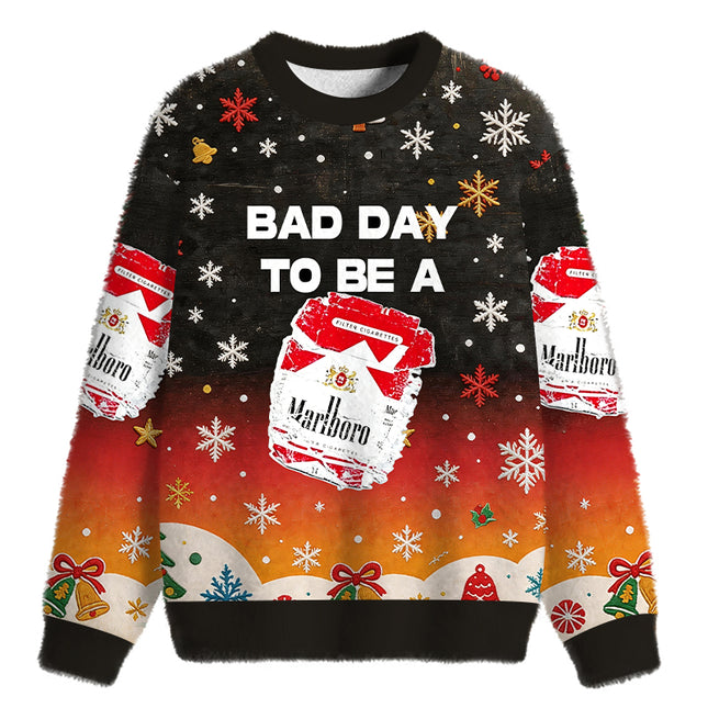 Uglysweatershops Bad Day to be Cigarette Pack Fuzzy Christmas Ugly Sweatshirt