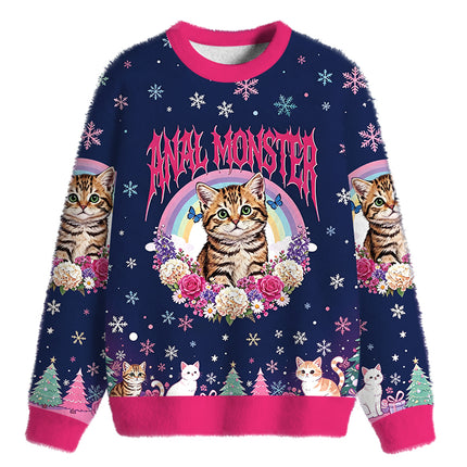 Uglysweatershops Anal Monster Cat Fuzzy Christmas Ugly Sweatshirt