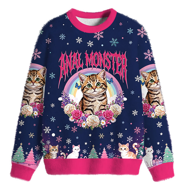 Uglysweatershops Anal Monster Cat Fuzzy Christmas Ugly Sweatshirt