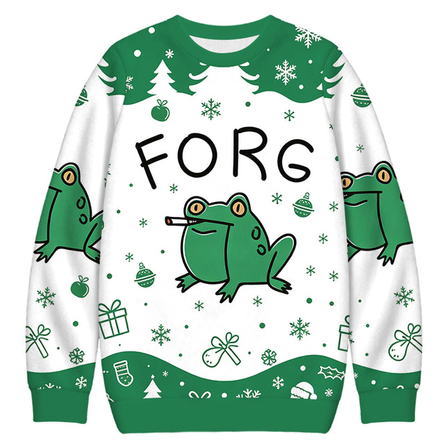 Uglysweatershops Smoking Frog Christmas Ugly Sweatshirt