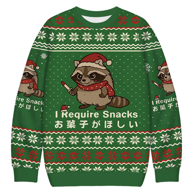 Uglysweatershops Raccoons Need Snacks Funny Christmas Ugly Sweatshirt