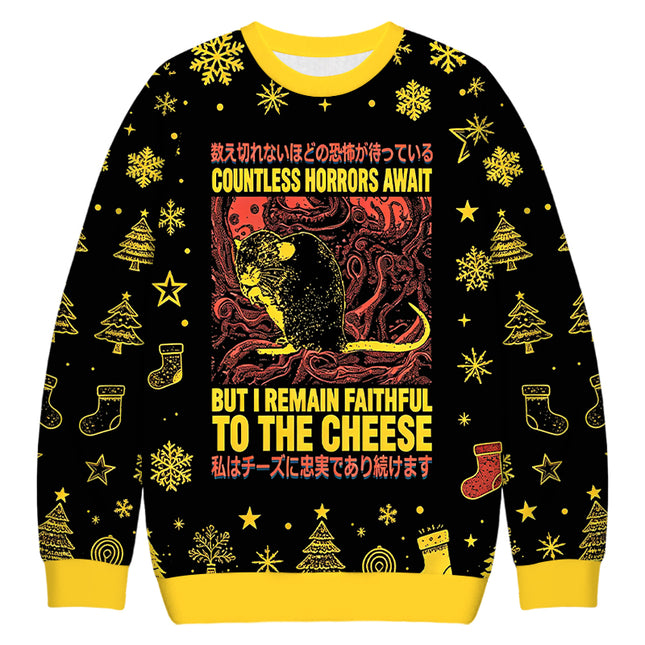 Uglysweatershops Countless Horrors Await But Remain Faithful to the Cheese Christmas Ugly Sweatshirt