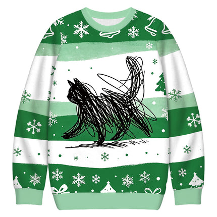 Uglysweatershops Minimalist Cat Art Christmas Ugly Sweatshirt