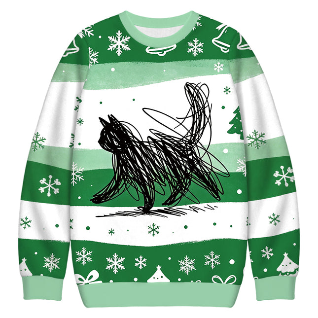 Uglysweatershops Minimalist Cat Art Christmas Ugly Sweatshirt