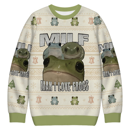 Uglysweatershops Man I Love Frogs Christmas Ugly Sweatshirt