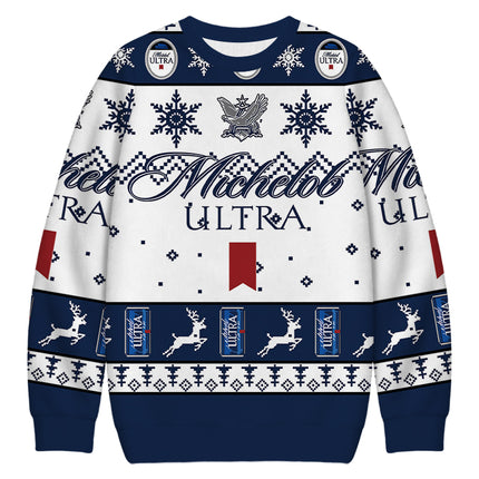 Uglysweatershops Blue White Snowflake Deer Christmas Ugly Sweatshirt
