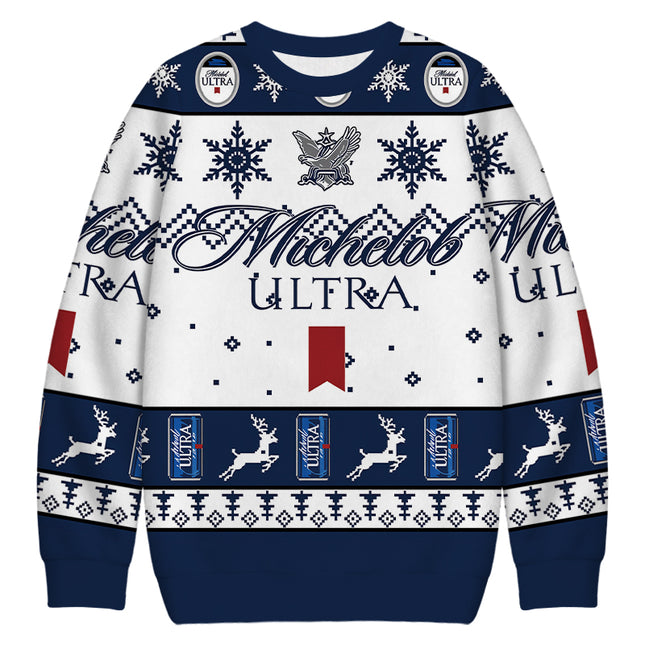 Uglysweatershops Blue White Snowflake Deer Christmas Ugly Sweatshirt
