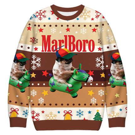 Uglysweatershops Pug Smoking Riding Horse Christmas Ugly Sweatshirt