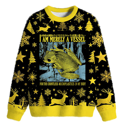 Uglysweatershops Funny Vintage Japanese Frog Fuzzy Christmas Ugly Sweatshirt