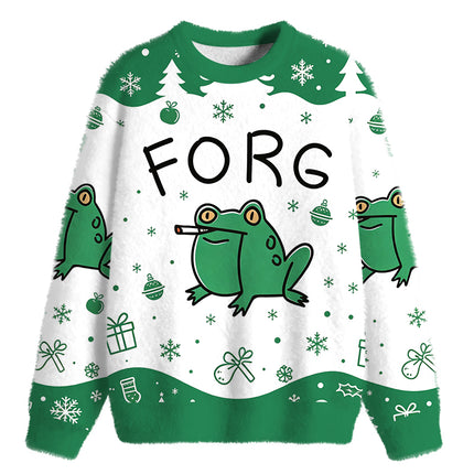 Uglysweatershops Smoking Frog Fuzzy Christmas Ugly Sweatshirt