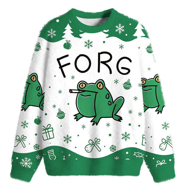 Uglysweatershops Smoking Frog Fuzzy Christmas Ugly Sweatshirt