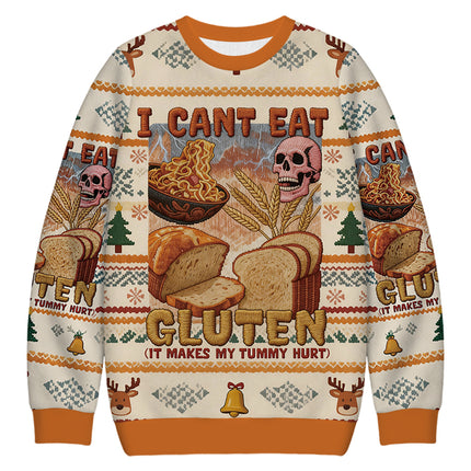 Uglysweatershops I Can't Eat Gluten Funny Meme Christmas Ugly Sweatshirt
