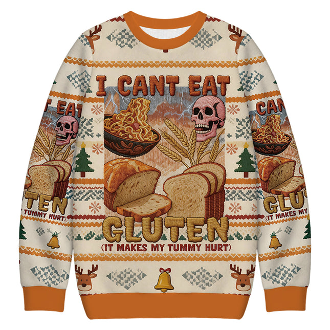 Uglysweatershops I Can't Eat Gluten Funny Meme Christmas Ugly Sweatshirt