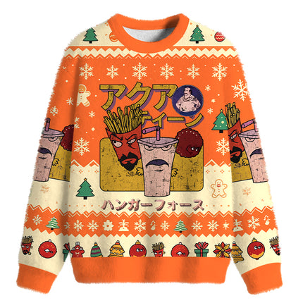 Uglysweatershops Hunger Force Japanese Retro Fuzzy Christmas Ugly Sweatshirt
