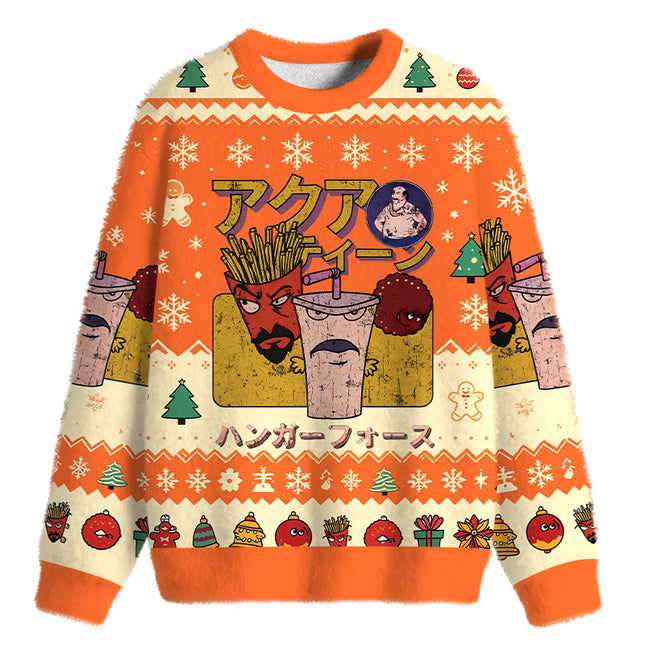 Uglysweatershops Hunger Force Japanese Retro Fuzzy Christmas Ugly Sweatshirt