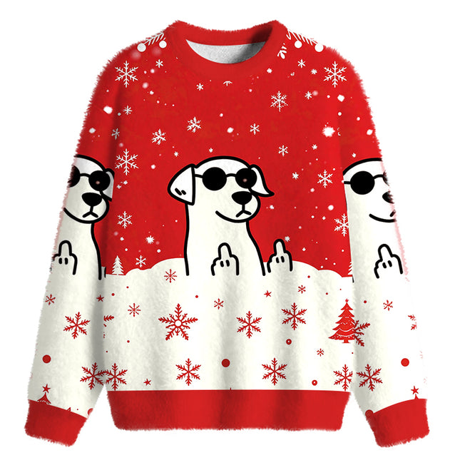 Uglysweatershops Rebellious Dog Fuzzy Christmas Ugly Sweatshirt