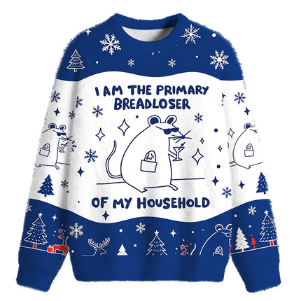 Uglysweatershops I Am the Primary Breadloser of My Household Fuzzy Christmas Ugly Sweatshirt