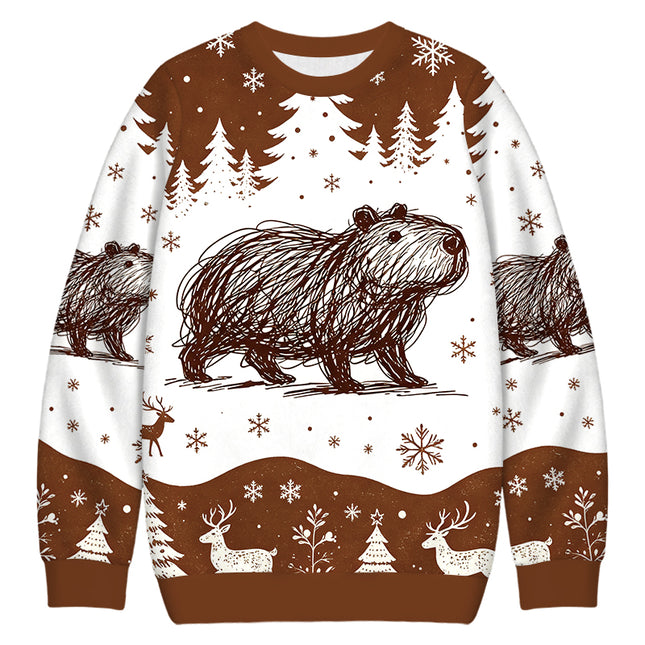 Uglysweatershops Minimalist Capybara Christmas Ugly Sweatshirt