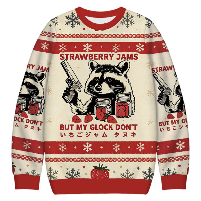 Uglysweatershops Strawberry Jams Raccoon Christmas Ugly Sweatshirt