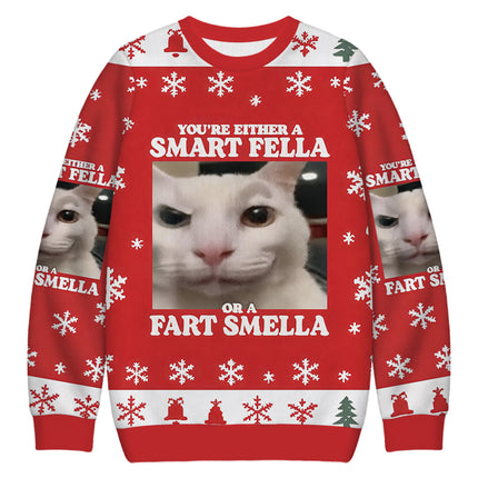Uglysweatershops You're Either a Smart Fella Christmas Ugly Sweatshirt