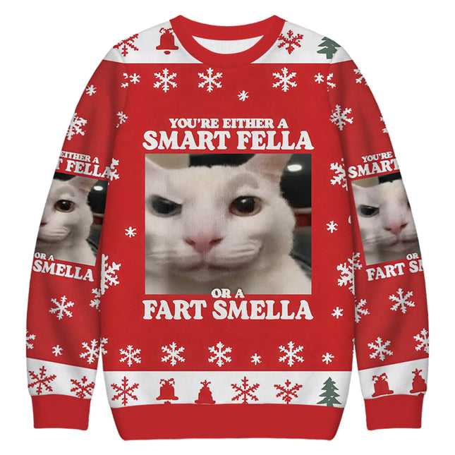 Uglysweatershops You're Either a Smart Fella Christmas Ugly Sweatshirt