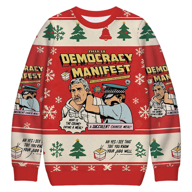 Uglysweatershops This is Democracy Christmas Ugly Sweatshirt