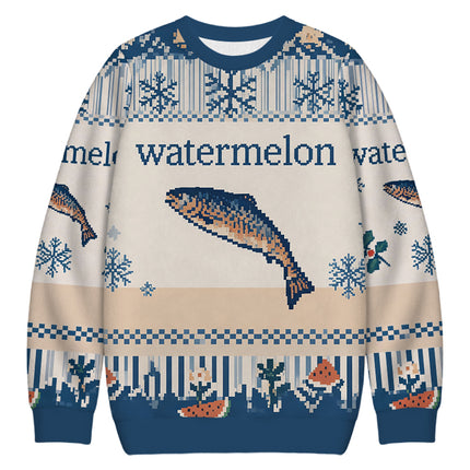 Uglysweatershops Watermelon Fish Christmas Ugly Sweatshirt