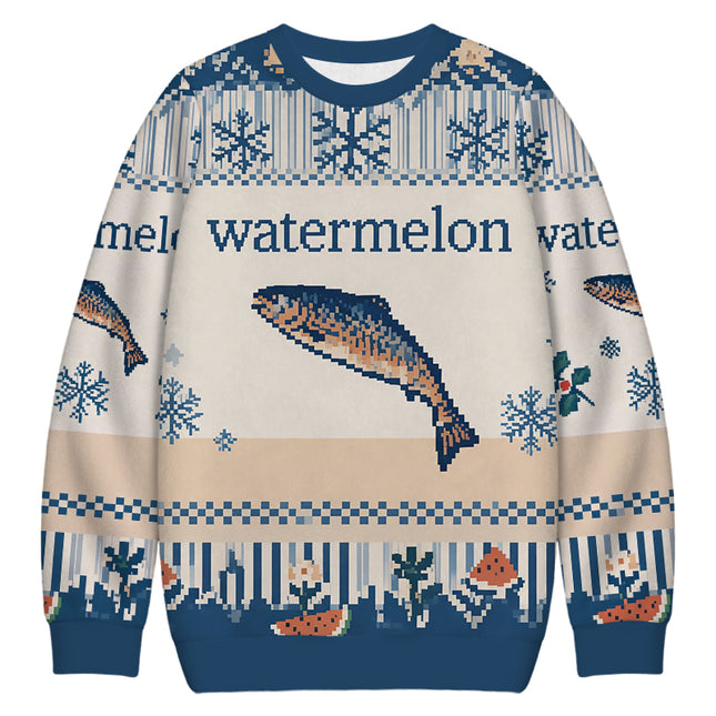 Uglysweatershops Watermelon Fish Christmas Ugly Sweatshirt