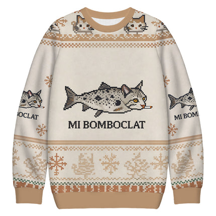 Uglysweatershops Bomboclat Fish Cat Meme Christmas Ugly Sweatshirt