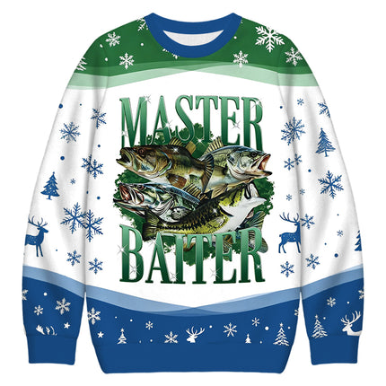 Uglysweatershops Master Baiter Retro Christmas Ugly Sweatshirt