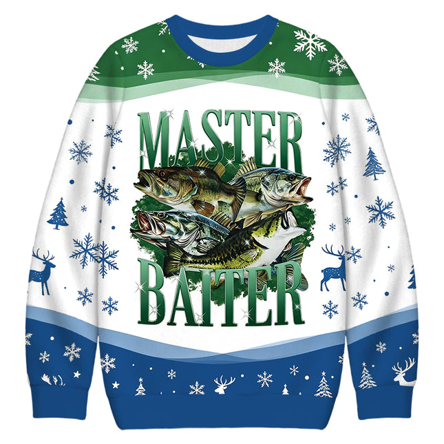 Uglysweatershops Master Baiter Retro Christmas Ugly Sweatshirt